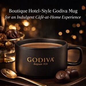 Godiva‎ Belgium 1926 Black Gold Coffee Mug Stoneware Wide Cup Gourmet Chocolate